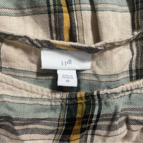 J Jill Beige Green Plaid Flannel Soft Cuffed 3/4 Sleeve Top - Picture 5 of 6